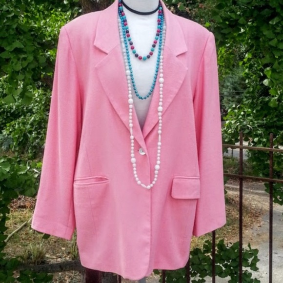 WinterSilks Light Salmon/Coral-colored Raw Silk Blazer Jacket sz LG - Picture 1 of 5
